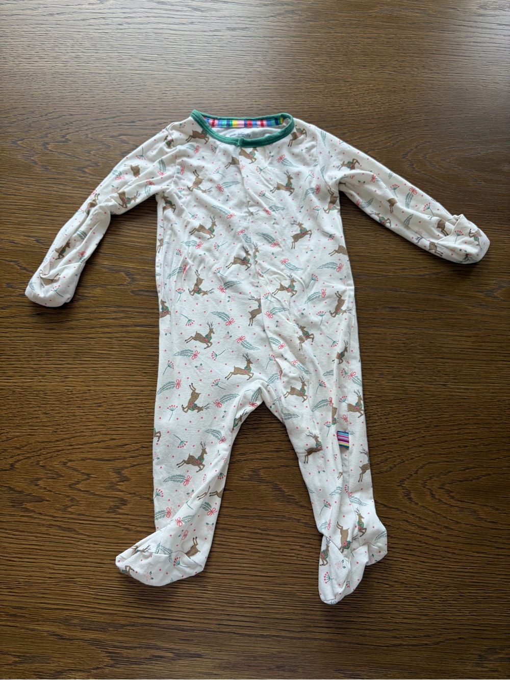 Magnetic Me Christmas Holiday Reindeer Print Magnetic Snap Onesie| size 0-3 m